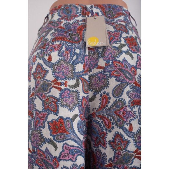 Boden Womans Wide Leg Pants Linen Trousers Paisley UK 14R US 10 Blue Pink NWT - Picture 8 of 10